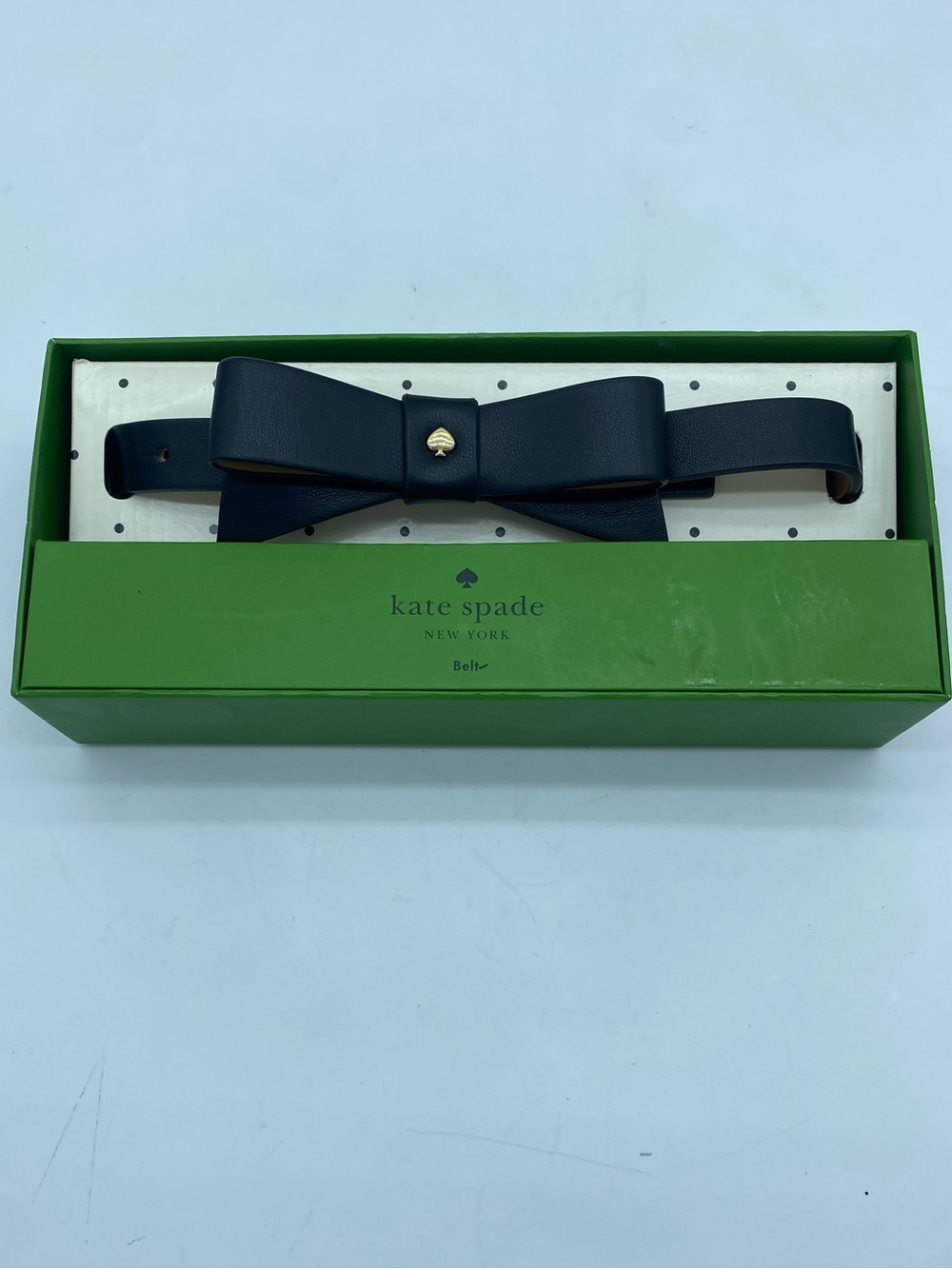 kate spade ♠️ Black leather Bow Belt with Gold Spade Accent